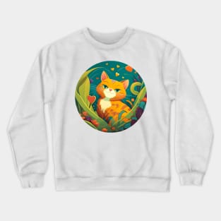 Bright Eyed Orange Kitty In The Garden - Cat Lover Crewneck Sweatshirt